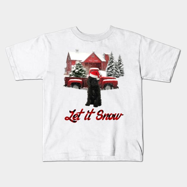 Black Labradoodle Let It Snow Tree Farm Red Truck Christmas Kids T-Shirt by Brodrick Arlette Store